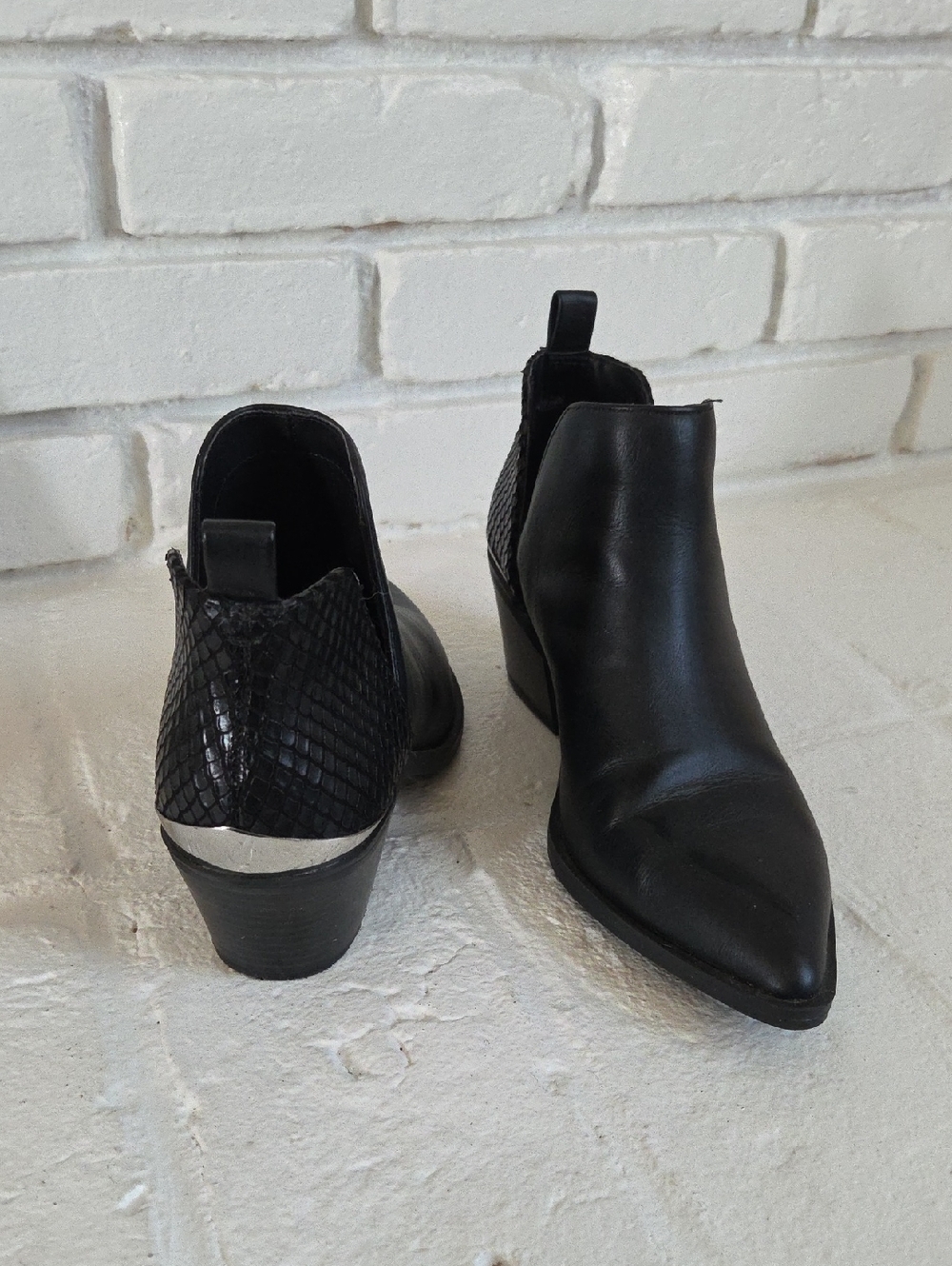 Express Black Pointed Ankle Booties with Textured Back